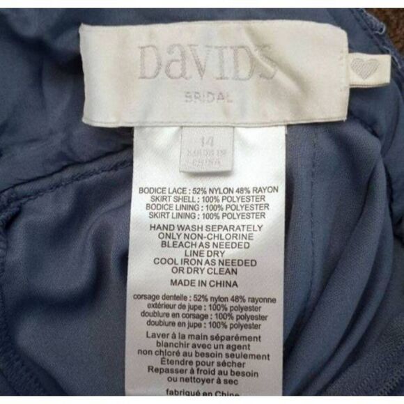 DAVID'S BRIDAL BLUE OPEN-BACK LACE AND MESH BRIDESMAID DRESS SZ.14 EUC - Picture 7 of 7